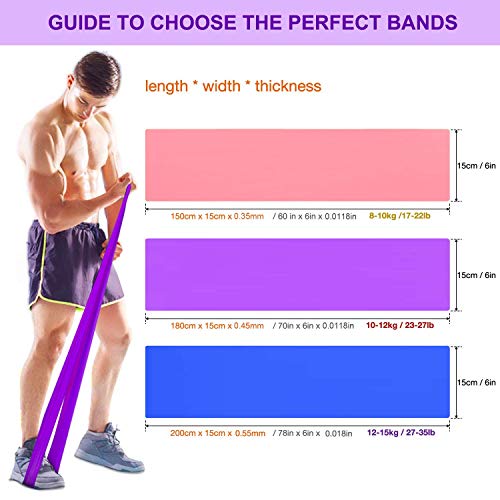 Bandas Elasticas Fitness Set de 3 Resistencias Látex Banda de Ejercicios Yoga Pilates Bands para Fisioterapia Rehabilitación, Crossfit, Mujer y Hombre en el Hogar Entrenamiento de Fuerza