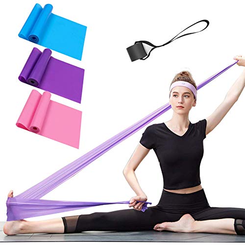 Bandas Elasticas Fitness Set de 3 Resistencias Látex Banda de Ejercicios Yoga Pilates Bands para Fisioterapia Rehabilitación, Crossfit, Mujer y Hombre en el Hogar Entrenamiento de Fuerza