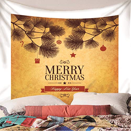 Banemi Decoración Hogareña, Navidad Tapiz Pared Ventana Muleta de Bola de Estrella de Copos de Nieve de Regalo de Pino Rojo Amarillo Poliéster Tapiz Adhesivo Pared Decoracion 260X240cm