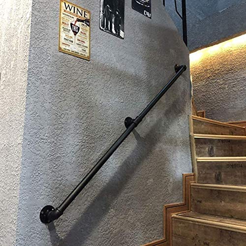 Barandilla Negro Tubería Industrial Pasamanos de Escalera, Montaje en Pared Carril con Kit Completo, Barra de Agarre del Pasillo del Desván Casero (Size : 220cm/86in)