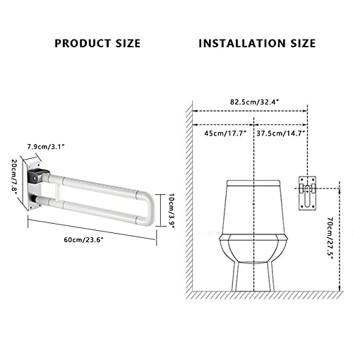 Barra de Apoyo para Inodoro, Plegable Baño De La Barandilla Antideslizante Montaje en Pared Mango de Agarre para Inodoro para Ancianos Discapacitados y Mujer embarazada (Cargue hasta 100KG)