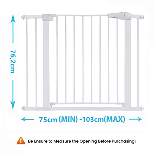 Barrera de Seguridad de Niño, Barrera Metálica Duradera 75-103 cm, para Puertas, Escaleras y Pasillos, Cierre Automático Seguro, Rejilla de Seguridad para Bebés y Mascotas, Blanco