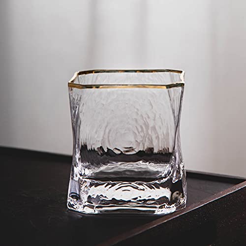 Barware Cristalería Vaso de Whisky Vaso Cuadrado Transparente Vaso de Cristal Vaso de Cerveza Vaso de Cerveza Borde Dorado Vaso de Agua Espesado Martillado