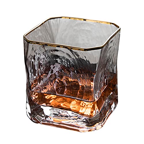 Barware Cristalería Vaso de Whisky Vaso Cuadrado Transparente Vaso de Cristal Vaso de Cerveza Vaso de Cerveza Borde Dorado Vaso de Agua Espesado Martillado