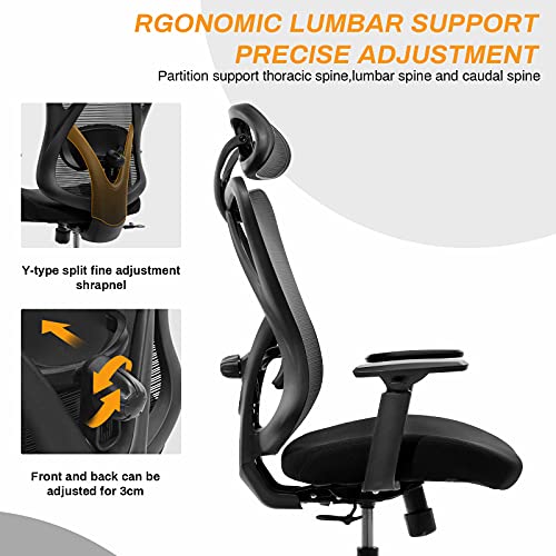 BASETBL Silla Oficina, Silla Escritorio Ergonómica, Sillón Oficina Malla Inclinable con Respaldo Alto, Silla para Computadora con Soporte Lumbar & Reposabrazos Ajustable, Carga 150kg