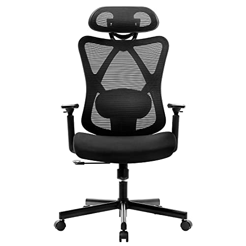 BASETBL Silla Oficina, Silla Escritorio Ergonómica, Sillón Oficina Malla Inclinable con Respaldo Alto, Silla para Computadora con Soporte Lumbar & Reposabrazos Ajustable, Carga 150kg