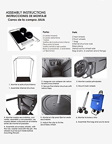 Bastilipo Julia Azul Oceano Carro de la Compra 4 Ruedas Plegables oceano-Bastilipo-50 litros de Capacidad con Bolsa termica y Bolsillo Interior, 50 litros