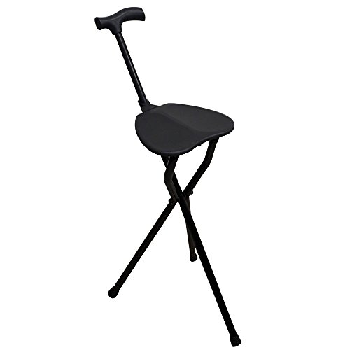 Bastón con Asiento, Patas trípode, Colo Negro, Aguanta hasta 100 kg, Aluminio Muy Resistente, Ligero, Ideal para Personas Mayores, para senderistas, para largas jornadas de Paseo, con puño Derby