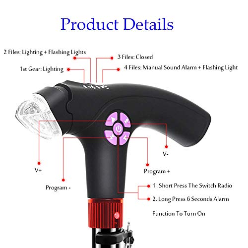 Bastón para Caminar con luz LED y Dispositivo de Alarma de Emergencia Paraguas para bastón