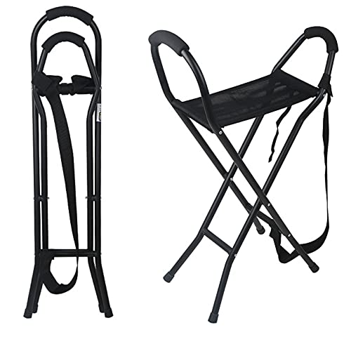 Bastones para Mayores con Asiento,con Cuerda Trasera AleacióN De Aluminio De Cuatro Patas Baston con Asiento PortáTil Estable Y Antideslizante,BastóN Plegable para Personas Mayores