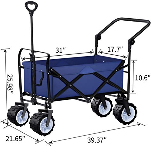 BEAU JARDIN Carretillas de Carro Plegable con Carro Plegable de Mano Carro Transporte para jardín Carro para Playa 100 kg de Capacidad Azul Actualizar