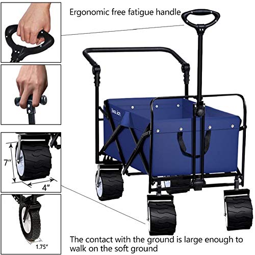 BEAU JARDIN Carretillas de Carro Plegable con Carro Plegable de Mano Carro Transporte para jardín Carro para Playa 100 kg de Capacidad Azul Actualizar