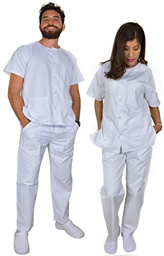 BeBright Uniformes Sanitarios Mujer y Hombre, Pijama Sanitario Blanco, Revisar Cuadro de Medidas (S)