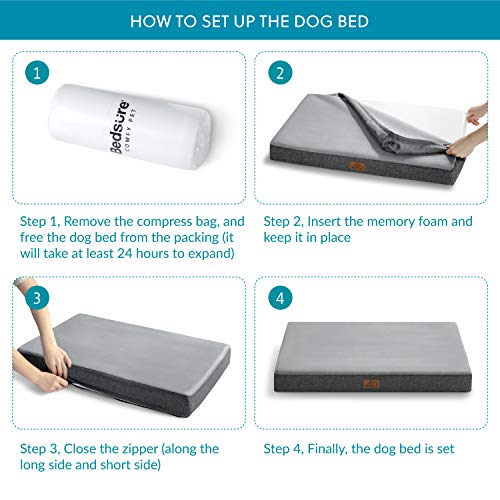 Bedsure Cama Perro Extra Grande Ortopedica - Colchoneta Perro con Espuma Viscoelastica, Colchon Perro Lavable, Dog Bed con Revestimiento Impermeable y Funda Desenfundable, Gris, XL, 104x74x9