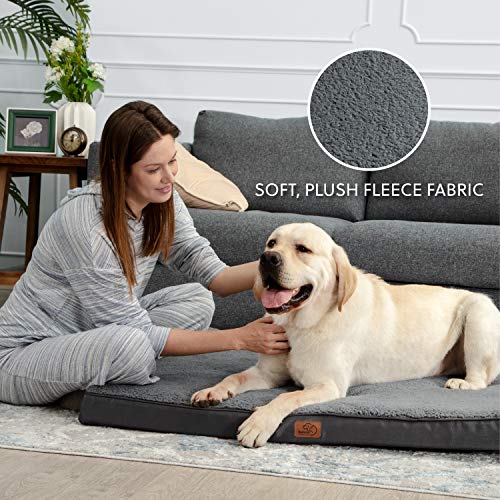 Bedsure Cama Perro Grande Ortopédica - Colchón Perro Lavable Verano L, Desenfundable con Espuma De Caja De Huevos, 91x68x7.6 cm, Gris