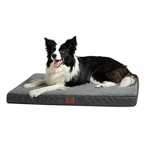 Bedsure Cama Perro Grande Ortopédica - Colchón Perro Lavable Verano L, Desenfundable con Espuma De Caja De Huevos, 91x68x7.6 cm, Gris