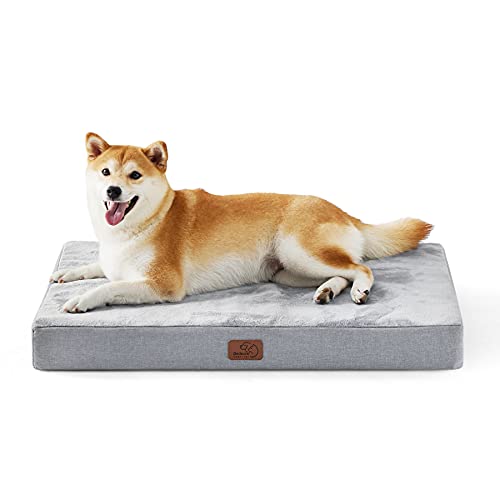 Bedsure Cama Perro Pequeño Ortopedica - Colchoneta Perro con Espuma Viscoelastica, Colchon Perro Lavable, Dog Bed con Revestimiento Impermeable y Funda Desenfundable, Gris Claro, S, 61x41x8cm