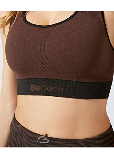 BeGood - Top deportivo reversible marrón-negro hidratante con doble sujeción - L, Negro-Marrón