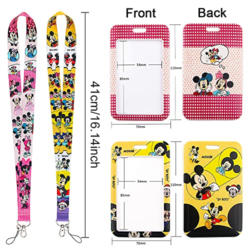 BESTZY 2Piezas Cordón de Mickey,Correa Para el Cuello, Lanyard con Soporte para Tarjetas,llavero con Portatarjetas Transparentes para Tarjetas de Identificación