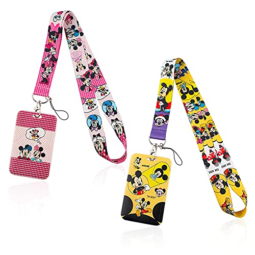 BESTZY 2Piezas Cordón de Mickey,Correa Para el Cuello, Lanyard con Soporte para Tarjetas,llavero con Portatarjetas Transparentes para Tarjetas de Identificación