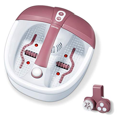 Beurer FB 35 Hidromasaje para Pies, 140 W, 3 funciones de masaje vibratorio, masaje con burbujas, calentamiento de agua, 16 imanes, aromaterapia, 41 x 38 x 17 cm, rojo y blanco