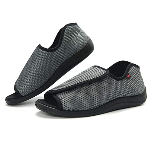 B/H Zapato Ajustable y cómodo para la Diabetes,Zapatos de Velcro Ajustables, pies gordos hinchados y Zapatos Anchos de Pulgar Anchos-Gray_37,Pantuflas Pacientes diabéticos