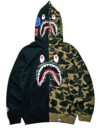 Big Mouth Shark Ape Bape Camo Hombres Mujeres Sudaderas Sudaderas Sudadera Casual Zip Up Hip Hop Funny Tops H-0black, Negro, X-Large