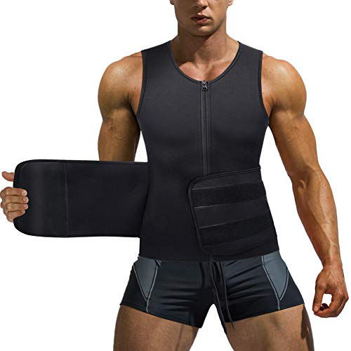 Bingrong Fajas Deportivas Chaleco Sudoracion Hombre con Cremallera Sauna Fitness Faja Reductora Chaleco Neopreno Entrenador de Cintura Chaleco Reductor Hombre