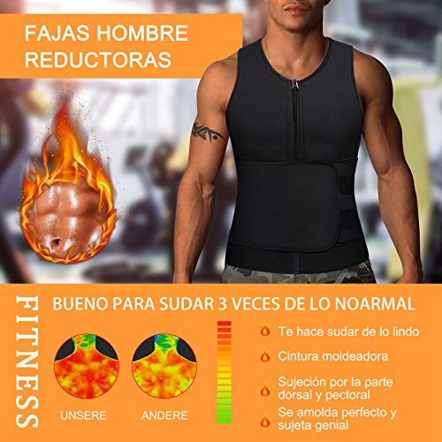 Bingrong Fajas Deportivas Chaleco Sudoracion Hombre con Cremallera Sauna Fitness Faja Reductora Chaleco Neopreno Entrenador de Cintura Chaleco Reductor Hombre