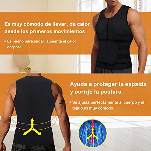 Bingrong Fajas Deportivas Chaleco Sudoracion Hombre con Cremallera Sauna Fitness Faja Reductora Chaleco Neopreno Entrenador de Cintura Chaleco Reductor Hombre