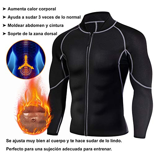 Bingrong Sudoracion Hombre con Cremallera Faja Sauna Deportiva Camiseta Compresion Mangas Largas Trajes para Fitness Sudoración Fajas Hombre Reductora Adelgazante Neopreno Deporte (Negro, Small)