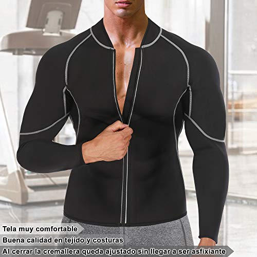 Bingrong Sudoracion Hombre con Cremallera Faja Sauna Deportiva Camiseta Compresion Mangas Largas Trajes para Fitness Sudoración Fajas Hombre Reductora Adelgazante Neopreno Deporte (Negro, Small)