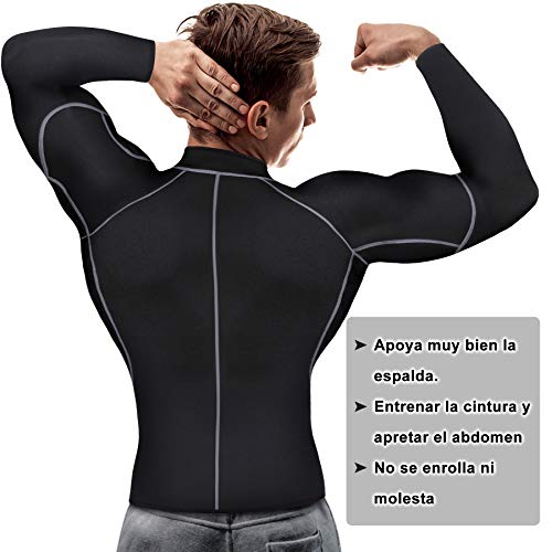 Bingrong Sudoracion Hombre con Cremallera Faja Sauna Deportiva Camiseta Compresion Mangas Largas Trajes para Fitness Sudoración Fajas Hombre Reductora Adelgazante Neopreno Deporte (Negro, Small)