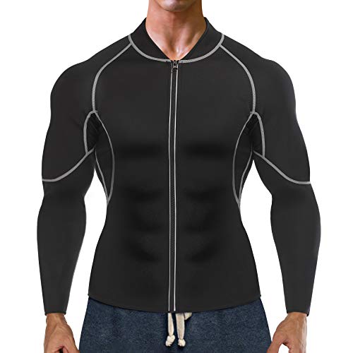 Bingrong Sudoracion Hombre con Cremallera Faja Sauna Deportiva Camiseta Compresion Mangas Largas Trajes para Fitness Sudoración Fajas Hombre Reductora Adelgazante Neopreno Deporte (Negro, Small)