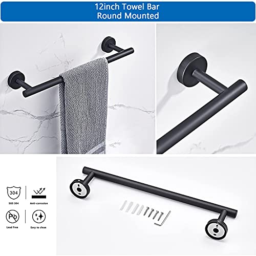 Biziein Juego de Accesorios de Baño de Acero Inoxidable 5 Piezas , Soporte de Toalla de baño montado en la Pared, 1 Barra de Toalla, 1 toallero de Papel, 3 Ganchos para Albornoz(Negro)