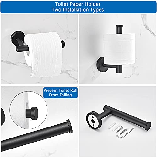 Biziein Juego de Accesorios de Baño de Acero Inoxidable 5 Piezas , Soporte de Toalla de baño montado en la Pared, 1 Barra de Toalla, 1 toallero de Papel, 3 Ganchos para Albornoz(Negro)