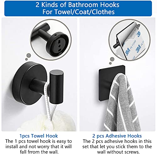 Biziein Juego de Accesorios de Baño de Acero Inoxidable 5 Piezas , Soporte de Toalla de baño montado en la Pared, 1 Barra de Toalla, 1 toallero de Papel, 3 Ganchos para Albornoz(Negro)