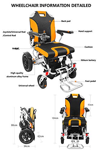 BJH Nueva Silla de Ruedas eléctrica Plegable y Liviana, Silla de Ruedas de Ayuda de Movilidad compacta eléctrica Plegable de Lujo, Silla de Ruedas eléctrica de Mayor autonomía