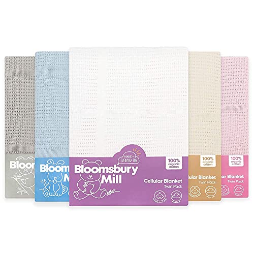 Bloomsbury Mill - Mantas Celulares Extrasuaves Para Bebé - 100% Algodón Orgánico Puro - Para Carrito, Capazo o Viajes - Juego de 2 - Rosa