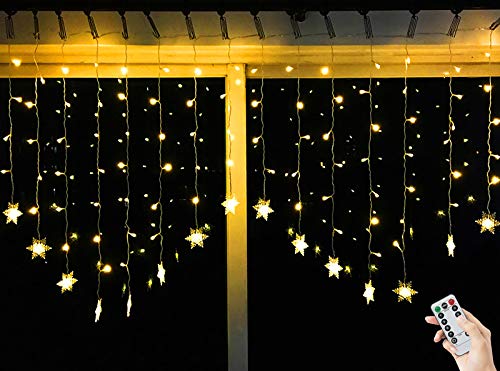 BLOOMWIN Guirnaldas Luces Cortina 2x1M Copo de Nieve con Control Remoto 8 Modos 104 LED 5V USB con Ganchos Cadena de Luces de Navidad para Balcón, Ventana, Pared, Escaparate, Boda, Fiesta, Navidad