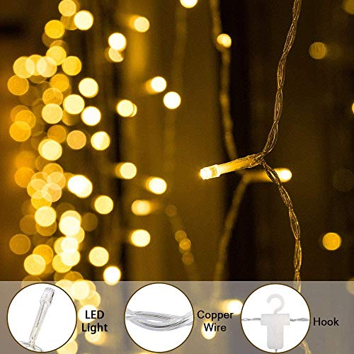 BLOOMWIN Guirnaldas Luces Cortina 2x1M Copo de Nieve con Control Remoto 8 Modos 104 LED 5V USB con Ganchos Cadena de Luces de Navidad para Balcón, Ventana, Pared, Escaparate, Boda, Fiesta, Navidad