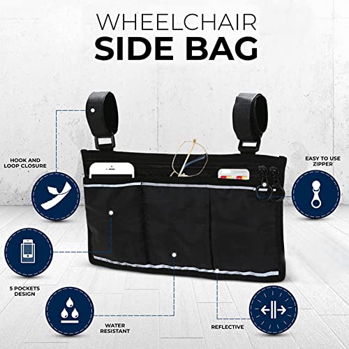 Bolsa De Almacenamiento para Silla De Ruedas, Bolsa De Transporte para Accesorios De Silla De Ruedas, Silla de Movilidad Lateral, Ayuda para Personas Mayores, reposabrazos para Colgar (black)