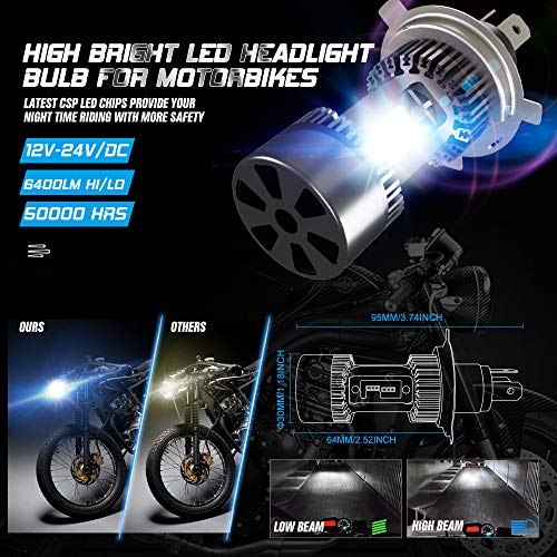 Bombilla H4 LED para Faro de Moto, 6400LM, 12V, 6000K Blanco, 1 Pieza