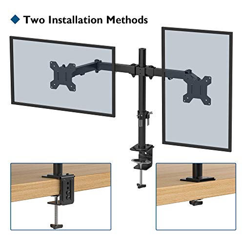 BONTEC Soporte Monitor Doble para 13-27 Pulgadas LED/LCD, Brazo Monitor para Soporte Monitor en Mesa, Giro de 360° y Rotación de 180° Altura Ajustable 8 KG, VESA 75x75/100x100 Negro