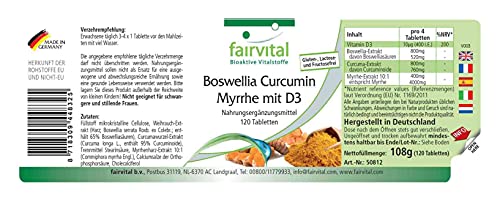 Boswellia + Cúrcuma + Mirra con Vitamina D3 - Dosis elevada - 120 Comprimidos - Calidad Alemana