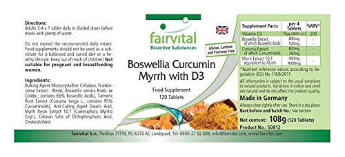 Boswellia + Cúrcuma + Mirra con Vitamina D3 - Dosis elevada - 120 Comprimidos - Calidad Alemana