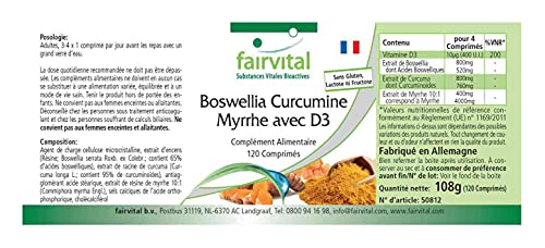 Boswellia + Cúrcuma + Mirra con Vitamina D3 - Dosis elevada - 120 Comprimidos - Calidad Alemana