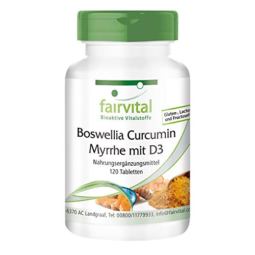 Boswellia + Cúrcuma + Mirra con Vitamina D3 - Dosis elevada - 120 Comprimidos - Calidad Alemana