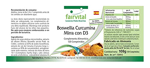 Boswellia + Cúrcuma + Mirra con Vitamina D3 - Dosis elevada - 120 Comprimidos - Calidad Alemana