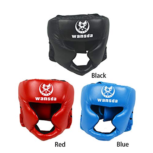 Boxeo Casco Protector Entrenamiento Adultos Competencia Cabeza Guardia Tipo Cerrado Arte Marcial Fitness Equipo Tocado Taekwondo Práctico Cuero Sintético Karate (Rojo)